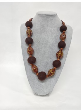 Colier margele lana impaslita, unicat, handmade, Maro/Ceramica 