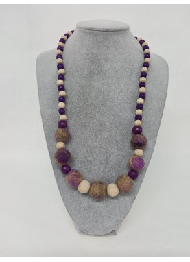 Colier margele lana impaslita, unicat, handmade, Mov - Nude