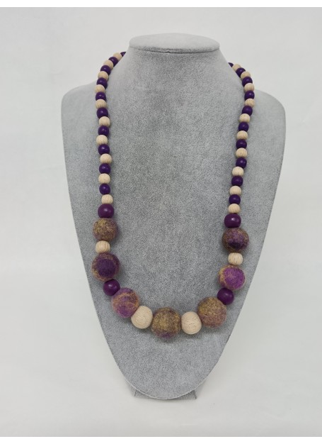 Colier margele lana impaslita, unicat, handmade, Mov - Nude