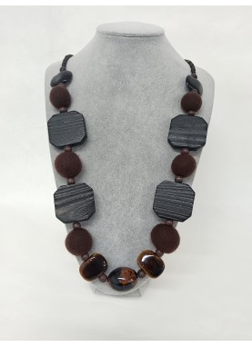 Colier margele lana impaslita,, unicat, handmade,Maro+Lemn