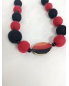 Colier margele lana impaslita,  unicat, handmade, Negru - Rosu