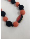 Colier margele lana impaslita, unicat, handmade, Negru-Coral Colier margele lana impaslita, unicat, handmade, Negru-Coral