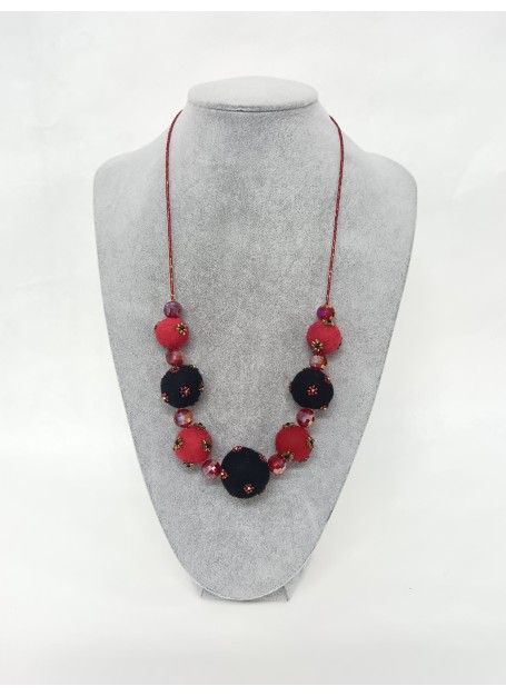 Colier margele lana impaslita si coconi matase, unicat, handmade,Rosu Negru