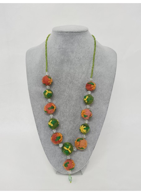 Colier margele lana impaslita, unicat, handmade, Verde Portocaliu Colier margele lana impaslita, unicat, handmade, Verde Portocaliu