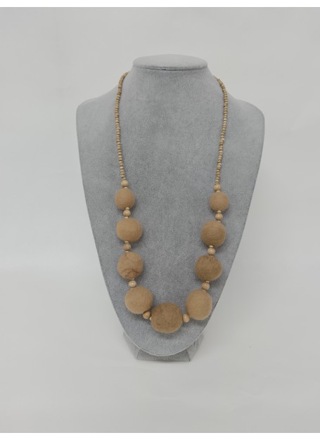 Colier margele lana impaslita , unicat, handmade, Cappuccino