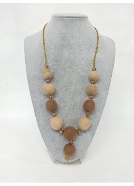 Colier margele din lana impaslita, unicat, handmade, Capuccino- Maro