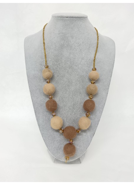 Colier margele lana impaslita, unicat, handmade, Capuccino- Maro