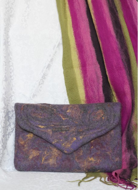Geanta plic din lana impaslita, unicat, handmade, Multicolor