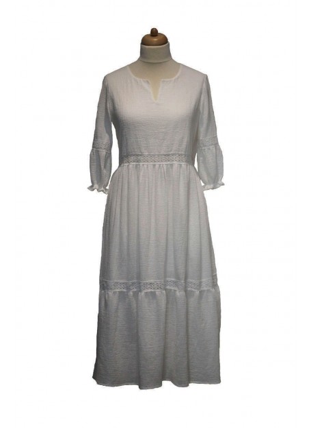 Rochie din panza topita cu volane si dantela