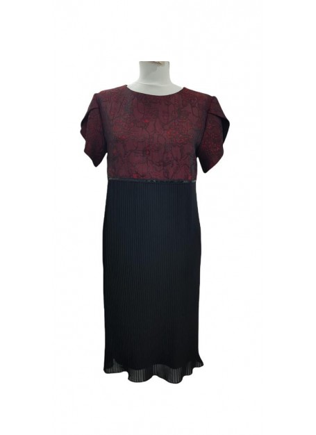 Rochita eleganta plisata, bordo/negru, unicat